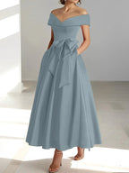 A-Line/Princess Off-the-Shoulder Sleeveless Ankle-Length Mother of the Bride Dresses with Pockets by Dreamylily