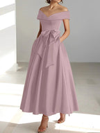 A-Line/Princess Off-the-Shoulder Sleeveless Ankle-Length Mother of the Bride Dresses with Pockets by Dreamylily