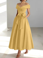 A-Line/Princess Off-the-Shoulder Sleeveless Ankle-Length Mother of the Bride Dresses with Pockets by Dreamylily