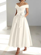 A-Line/Princess Off-the-Shoulder Sleeveless Ankle-Length Mother of the Bride Dresses with Pockets by Dreamylily
