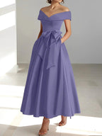 A-Line/Princess Off-the-Shoulder Sleeveless Ankle-Length Mother of the Bride Dresses with Pockets by Dreamylily