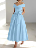 A-Line/Princess Off-the-Shoulder Sleeveless Ankle-Length Mother of the Bride Dresses with Pockets by Dreamylily