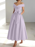A-Line/Princess Off-the-Shoulder Sleeveless Ankle-Length Mother of the Bride Dresses with Pockets by Dreamylily
