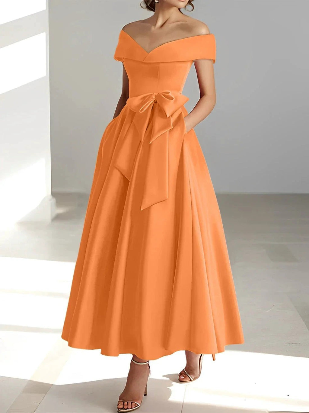 A-Line/Princess Off-the-Shoulder Sleeveless Ankle-Length Mother of the Bride Dresses with Pockets by Dreamylily