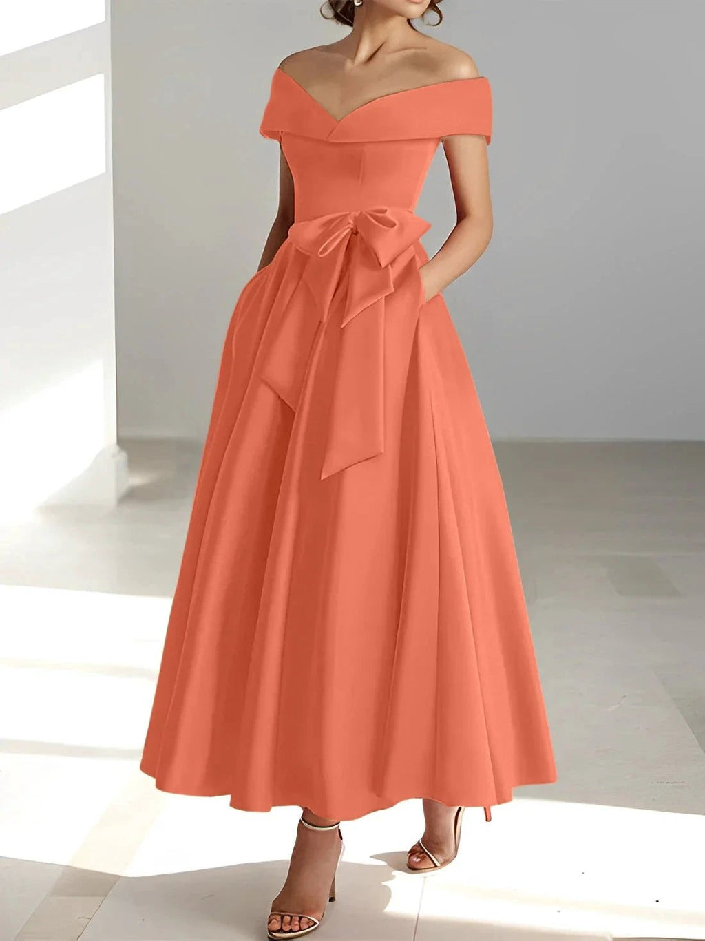 A-Line/Princess Off-the-Shoulder Sleeveless Ankle-Length Mother of the Bride Dresses with Pockets by Dreamylily