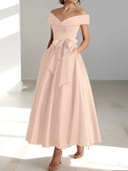 A-Line/Princess Off-the-Shoulder Sleeveless Ankle-Length Mother of the Bride Dresses with Pockets by Dreamylily