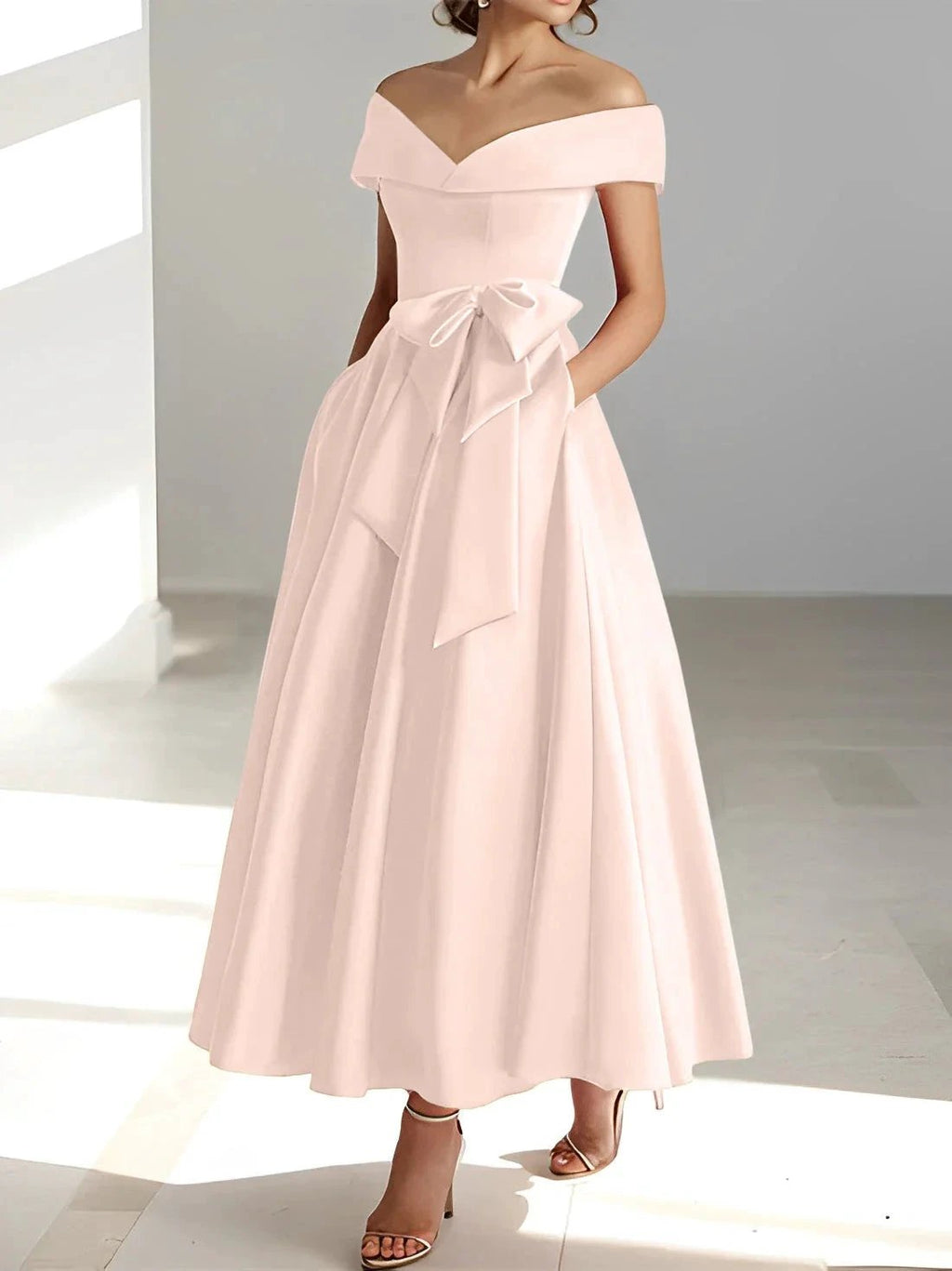 A-Line/Princess Off-the-Shoulder Sleeveless Ankle-Length Mother of the Bride Dresses with Pockets by Dreamylily