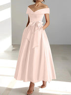 A-Line/Princess Off-the-Shoulder Sleeveless Ankle-Length Mother of the Bride Dresses with Pockets by Dreamylily