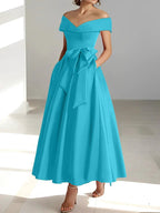 A-Line/Princess Off-the-Shoulder Sleeveless Ankle-Length Mother of the Bride Dresses with Pockets by Dreamylily