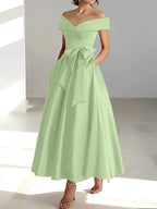 A-Line/Princess Off-the-Shoulder Sleeveless Ankle-Length Mother of the Bride Dresses with Pockets by Dreamylily