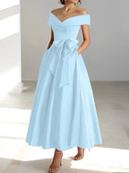 A-Line/Princess Off-the-Shoulder Sleeveless Ankle-Length Mother of the Bride Dresses with Pockets by Dreamylily