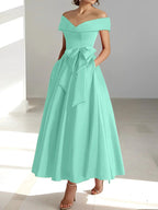 A-Line/Princess Off-the-Shoulder Sleeveless Ankle-Length Mother of the Bride Dresses with Pockets by Dreamylily