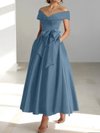 A-Line/Princess Off-the-Shoulder Sleeveless Ankle-Length Mother of the Bride Dresses with Pockets by Dreamylily