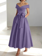 A-Line/Princess Off-the-Shoulder Sleeveless Ankle-Length Mother of the Bride Dresses with Pockets by Dreamylily