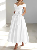 A-Line/Princess Off-the-Shoulder Sleeveless Ankle-Length Mother of the Bride Dresses with Pockets by Dreamylily