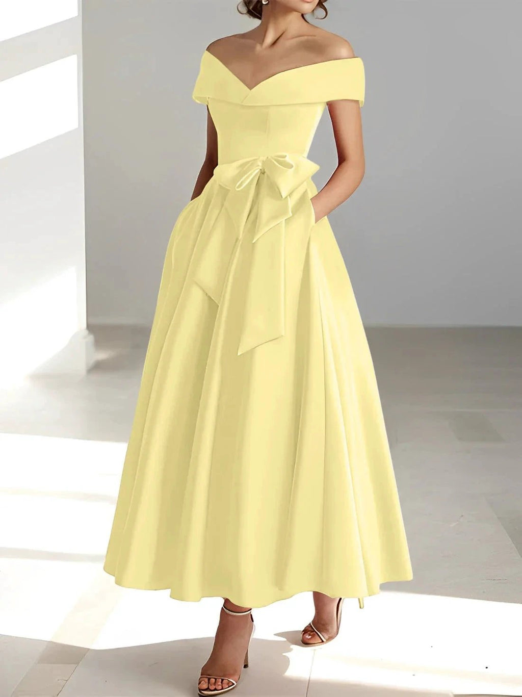 A-Line/Princess Off-the-Shoulder Sleeveless Ankle-Length Mother of the Bride Dresses with Pockets by Dreamylily