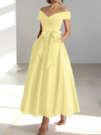 A-Line/Princess Off-the-Shoulder Sleeveless Ankle-Length Mother of the Bride Dresses with Pockets by Dreamylily