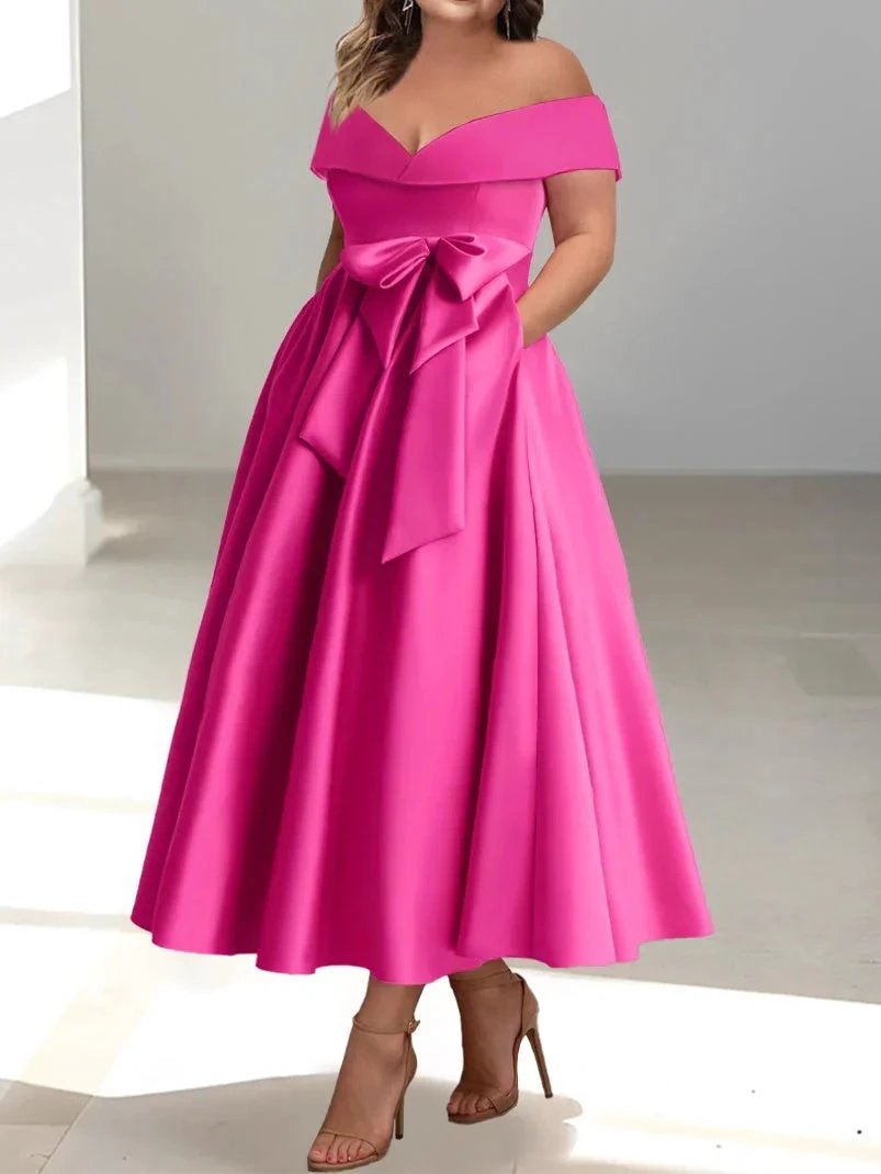 A-Line/Princess Off-the-Shoulder Sleeveless Ankle-Length Mother of the Bride Dresses with Pockets by Dreamylily