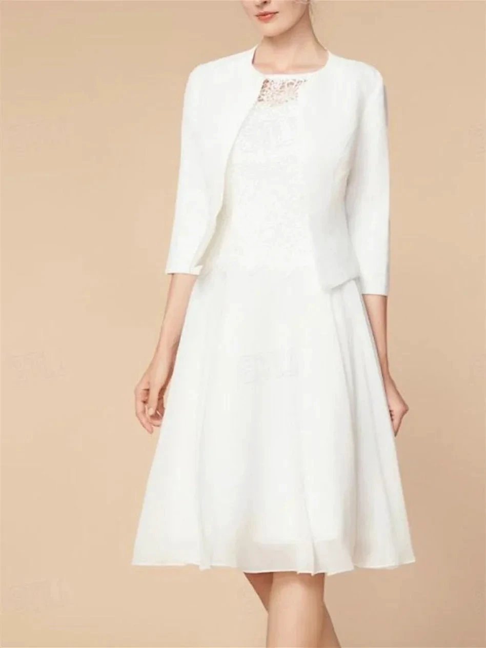 A-Line/Princess 3/4 Length Sleeve Knee Length Mother of the Bride Dresses with Wraps by Dreamylily