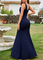 Sheath/Column V Neck Sleeveless Floor-Length Mother of the Bride Dresses with Split by Dreamylily