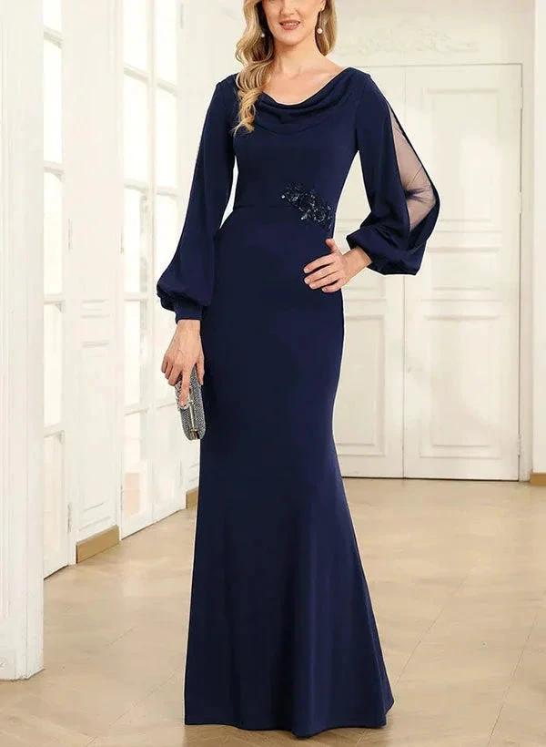 Sheath/Column Cowl Neck Long Sleeves Floor-Length Mother of the Bride Dresses by Dreamylily