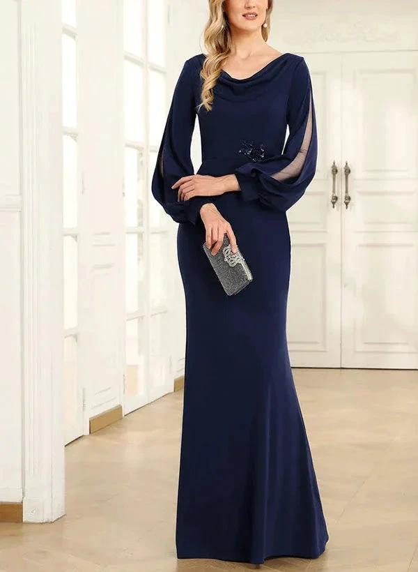 Sheath/Column Cowl Neck Long Sleeves Floor-Length Mother of the Bride Dresses by Dreamylily