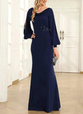 Sheath/Column Cowl Neck Long Sleeves Floor-Length Mother of the Bride Dresses by Dreamylily