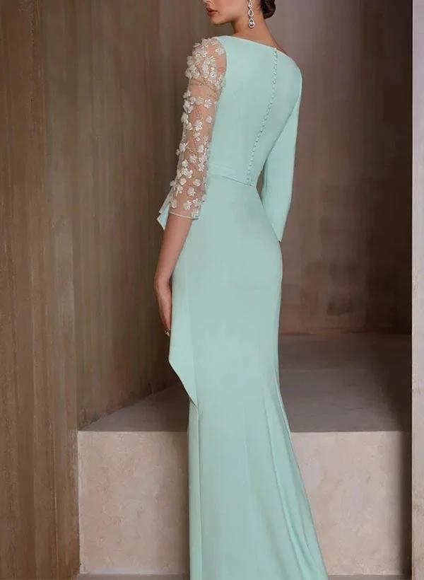 Sheath/Column V-Neck 3/4 Sleeves Floor-Length Mother of the Bride Dresses with Appliques by Dreamylily