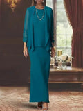 Sheath/Column Scoop Neck Long Sleeves Floor-Length Mother of the Bride Dresses by Dreamylily