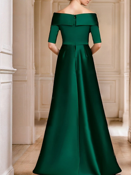 A Line/Princess Off-the-Shoulder Half Sleeves Floor-Length Mother of the Bride Dresses Main Image