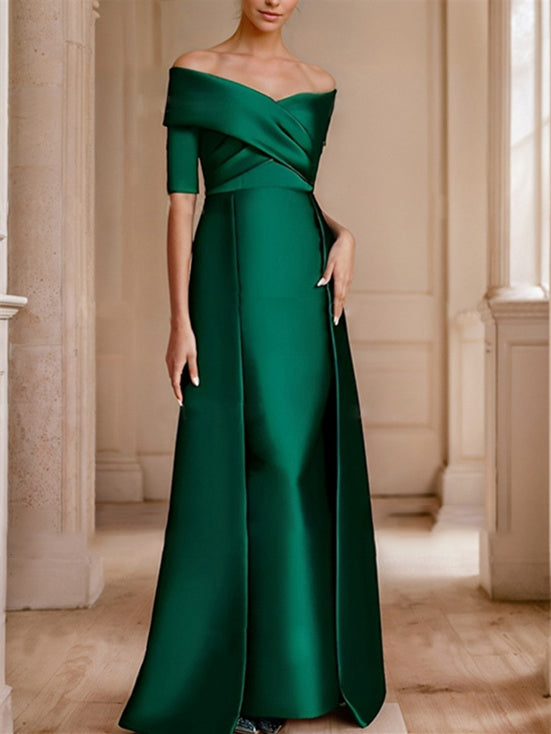 A Line/Princess Off-the-Shoulder Half Sleeves Floor-Length Mother of the Bride Dresses Hover Image