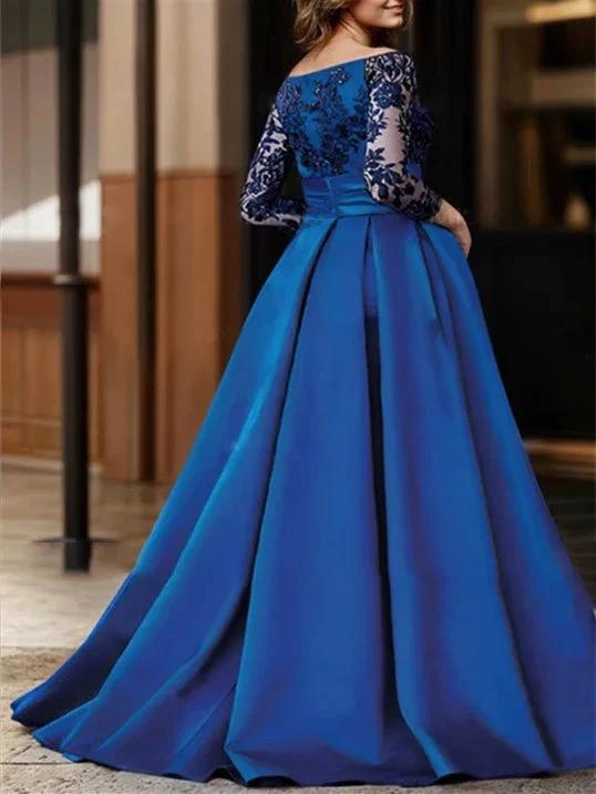 Vestidos de Mãe da Noiva Linha A/Princesa com Decote Ombro a Ombro, Mangas 3/4 e Comprimento até ao Chão