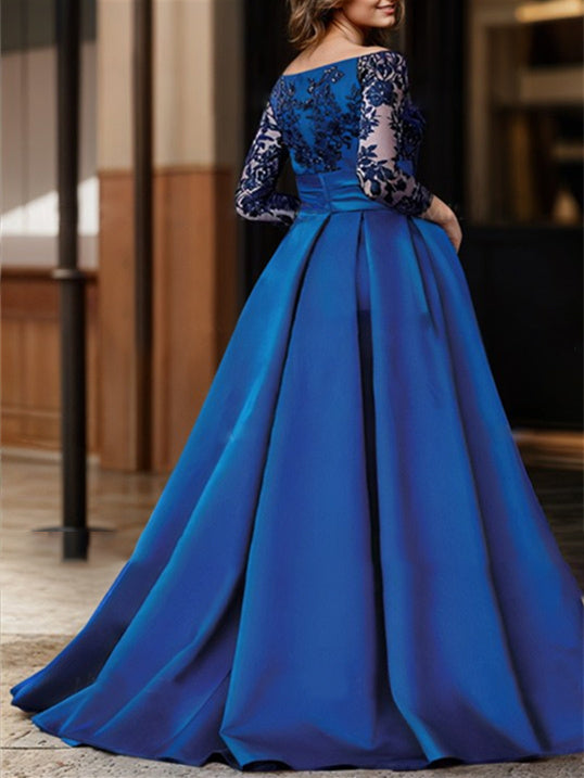 A Line/Princess Off-the-Shoulder 3/4 Sleeves Floor-Length Mother of the Bride Dresses Main Image