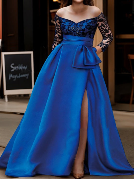 A Line/Princess Off-the-Shoulder 3/4 Sleeves Floor-Length Mother of the Bride Dresses Hover Image
