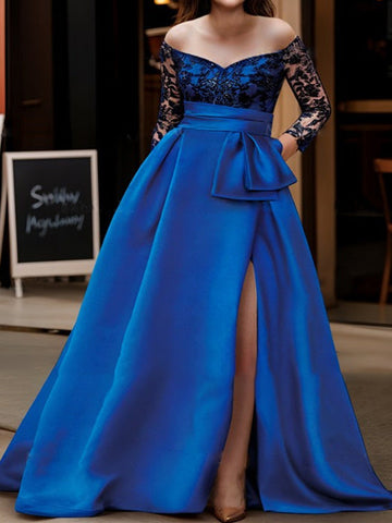 A Line/Princess Off-the-Shoulder 3/4 Sleeves Floor-Length Mother of the Bride Dresses