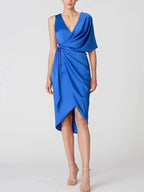 A-Line/Princess V-Neck Half Sleeves Asymmetrical Mother of the Bride Dresses with Ruffles by Dreamylily