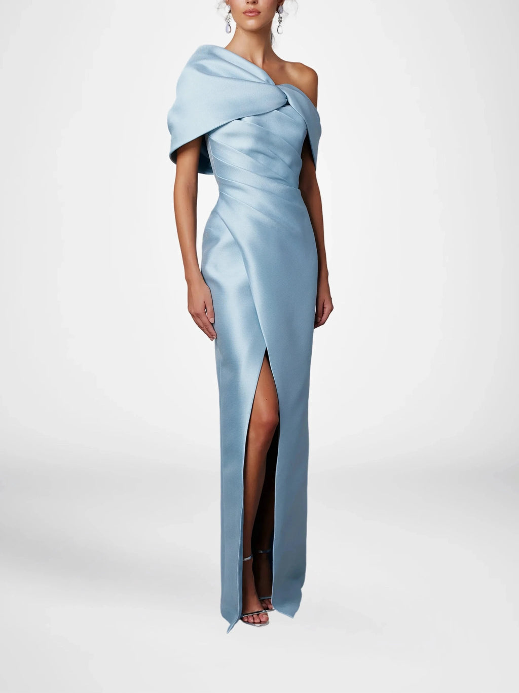 A-Line/Princess One-Shoulder Half Sleeves Floor-Length Mother of the Bride Dresses with Ruffles by Dreamylily