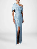 A-Line/Princess One-Shoulder Half Sleeves Floor-Length Mother of the Bride Dresses with Ruffles by Dreamylily