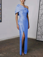 A-Line/Princess One-Shoulder Half Sleeves Floor-Length Mother of the Bride Dresses with Ruffles by Dreamylily