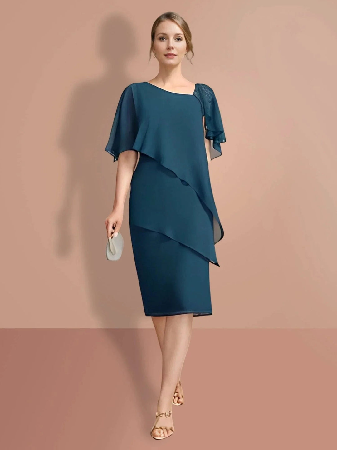 Sheath/Column Knee-Length Short Sleeves Mother of the Bride Dresses by Dreamylily