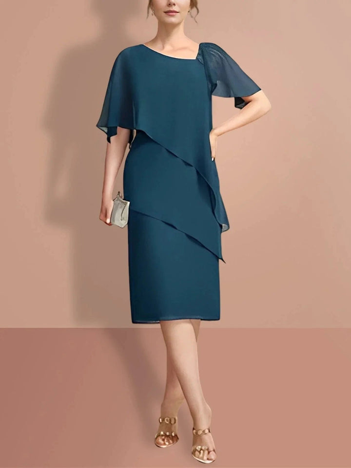 Sheath/Column Knee-Length Short Sleeves Mother of the Bride Dresses by Dreamylily