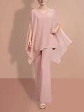 Chiffon half Sleeves V-Neck Mother of the Bride Pantsuits by Dreamylily