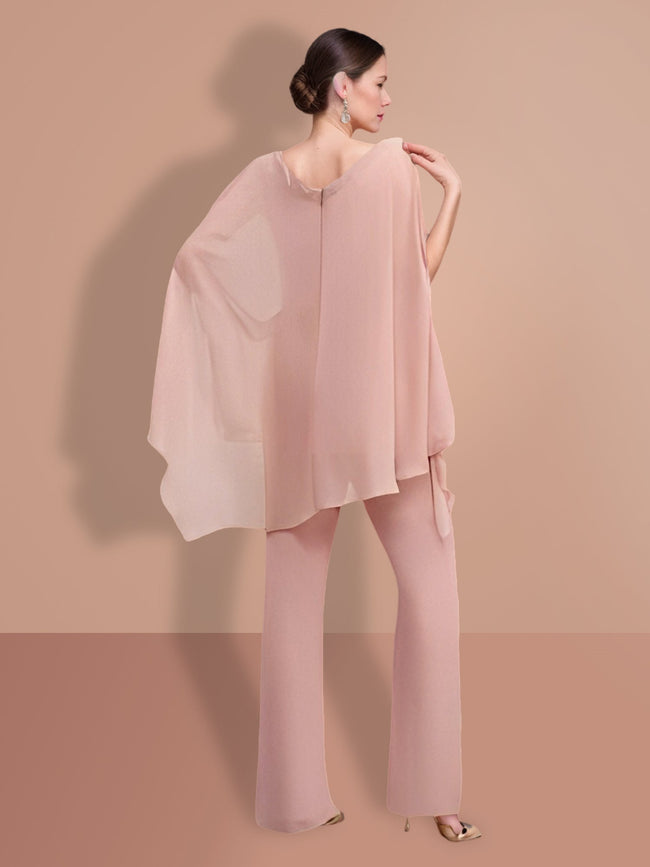 Chiffon half Sleeves V-Neck Mother of the Bride Pantsuits Main Image