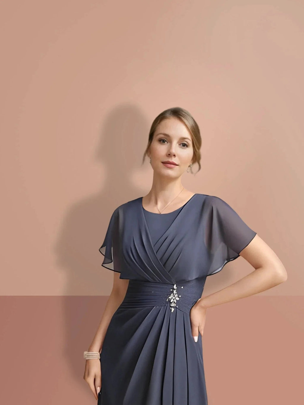 A-Line/Princess Short Sleeves Jewel Neck Mother Of The Bride Dresses by Dreamylily