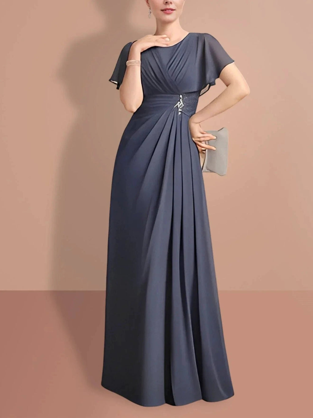 A-Line/Princess Short Sleeves Jewel Neck Mother Of The Bride Dresses by Dreamylily