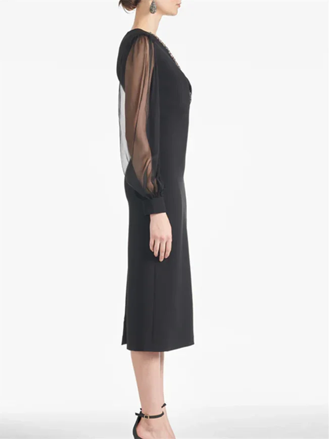 Sheath/Column V Neck Tea Length Mother of the Bride Dresses by Dreamylily