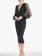 Sheath/Column V Neck Tea Length Mother of the Bride Dresses by Dreamylily