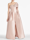 Vestidos de Mãe da Noiva Compridos até ao Chão com Um Ombro Só e Corte em Linha/A Princesa