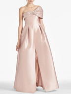 Vestidos de Mãe da Noiva Compridos até ao Chão com Um Ombro Só e Corte em Linha/A Princesa