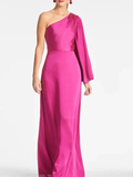 Sheath/Column One Shoulder Floor-Length Mother of the Bride Dresses by Dreamylily